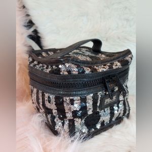 Victoria's Secret Pink Black & Silver Sequin Cosmetic Bag